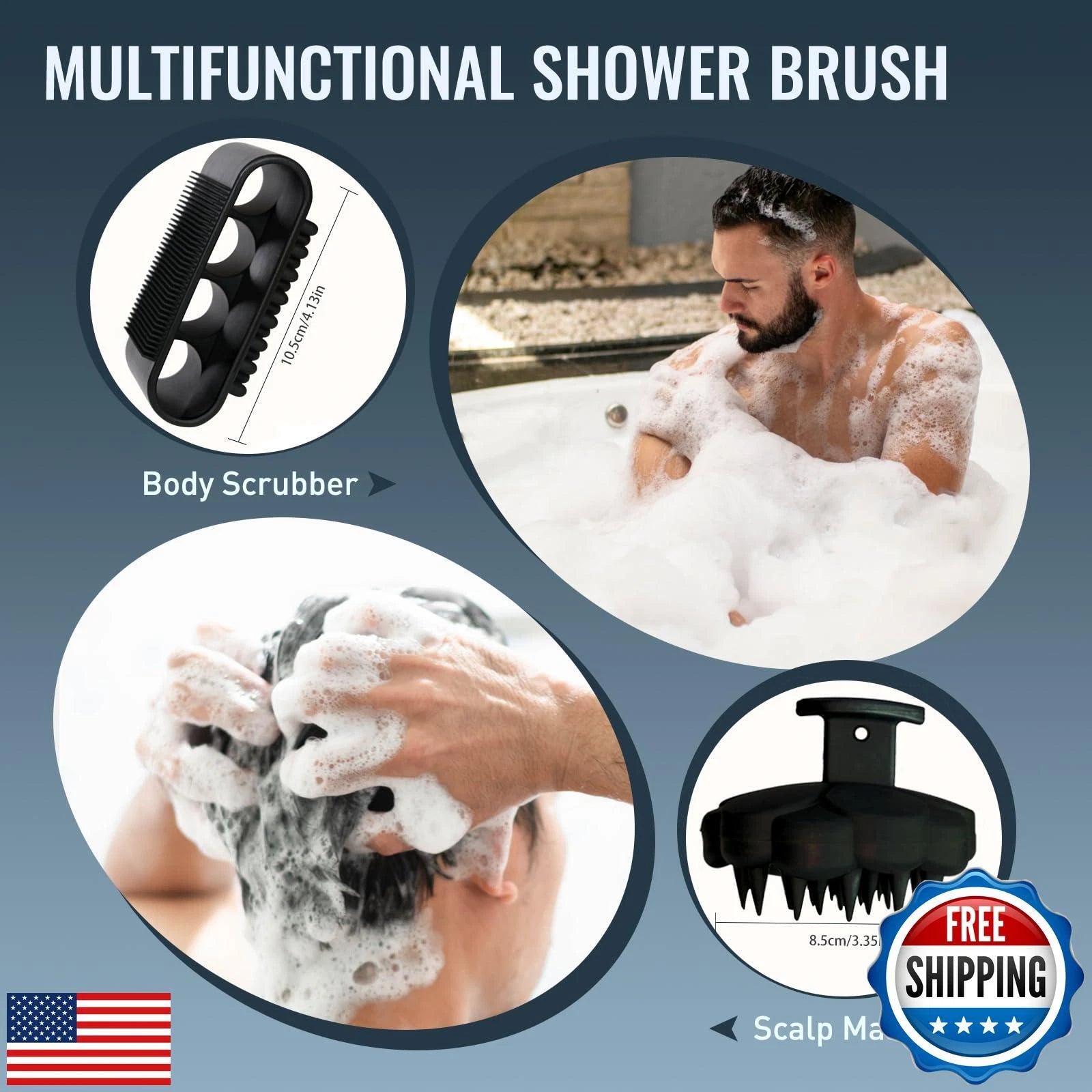 Silicone Body Scrubber Set, Bath Shower Body Brush and Shampoo Brush Scalp Ma