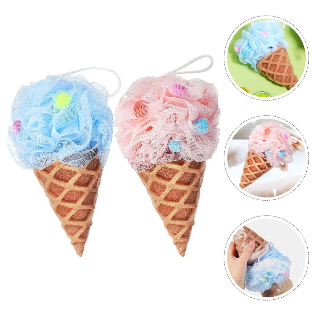 2 Pcs Cartoon Ice Cream Shower Ball Dad Loofah Bath Brush Scrubber