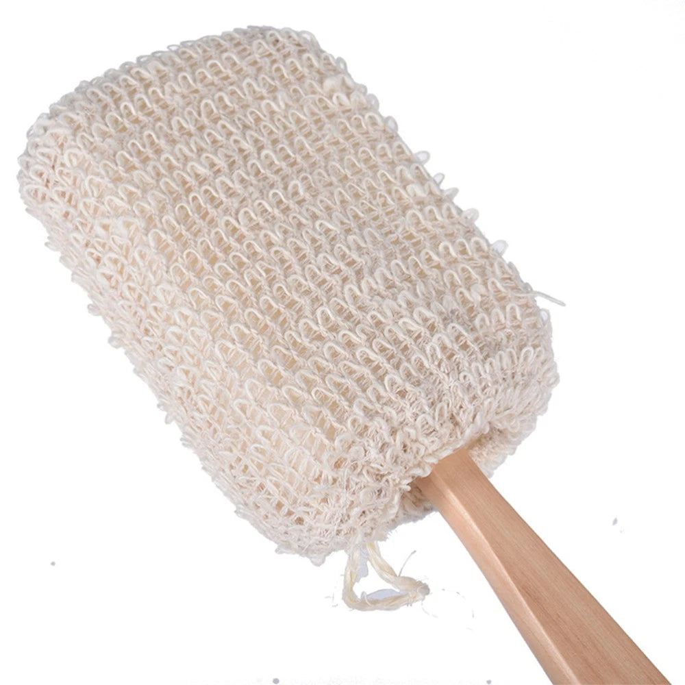 2Pcs Long Handle Bamboo Bath Brush Cotton Linen Exfoliating Body Scrubber