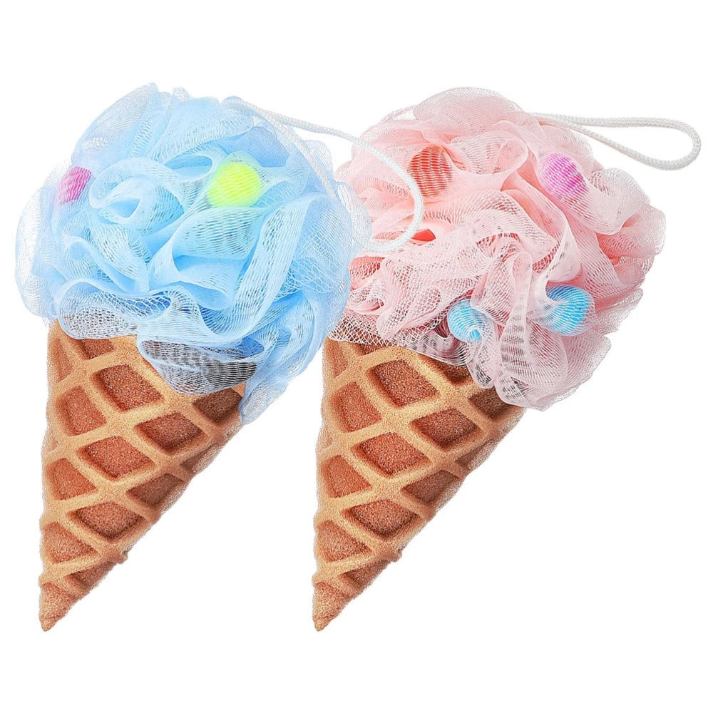2 Pcs Cartoon Ice Cream Shower Ball Dad Loofah Bath Brush Scrubber