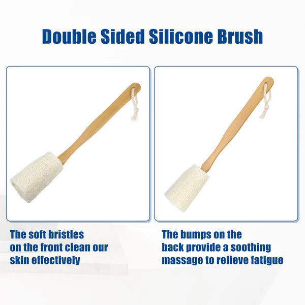 2pcs Bath Brush Back Scrubber Wood for Shower with Handle Brown Beige 3.9 Inches