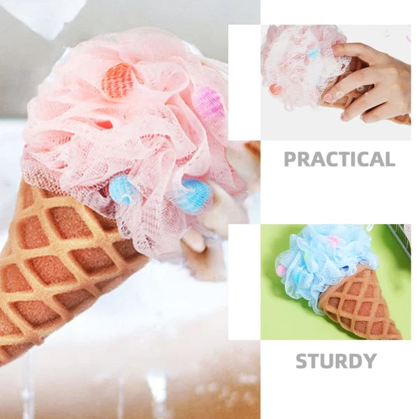 2 Pcs Cartoon Ice Cream Shower Ball Dad Loofah Bath Brush Scrubber