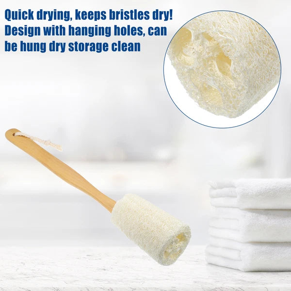 2pcs Bath Brush Back Scrubber Wood for Shower with Handle Brown Beige 3.9 Inches