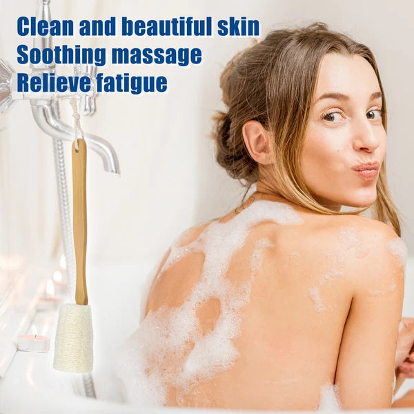 2pcs Bath Brush Back Scrubber Wood for Shower with Handle Brown Beige 3.9 Inches