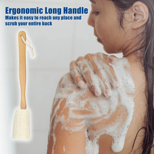 2pcs Bath Brush Back Scrubber Wood for Shower with Handle Brown Beige 3.9 Inches