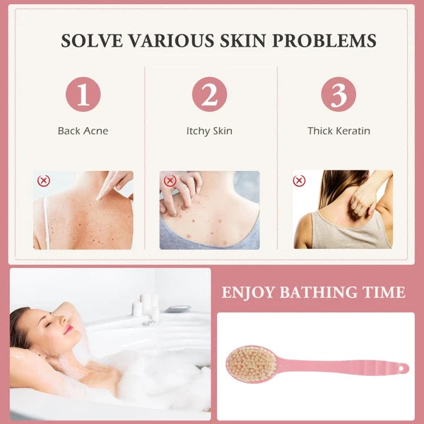 34 cm Long Handle Bath Brush Soft Bristle Back Scrubber for Shower Bathing
