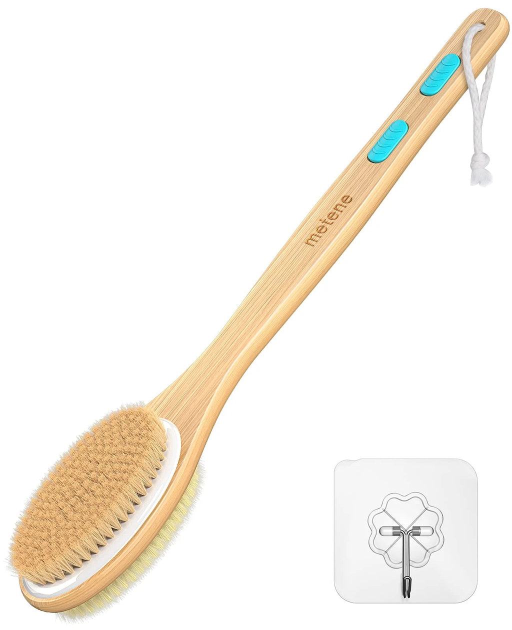 Shower Brush with Soft and Stiff Bristles, Bath Dual-Sided Long Handle Back