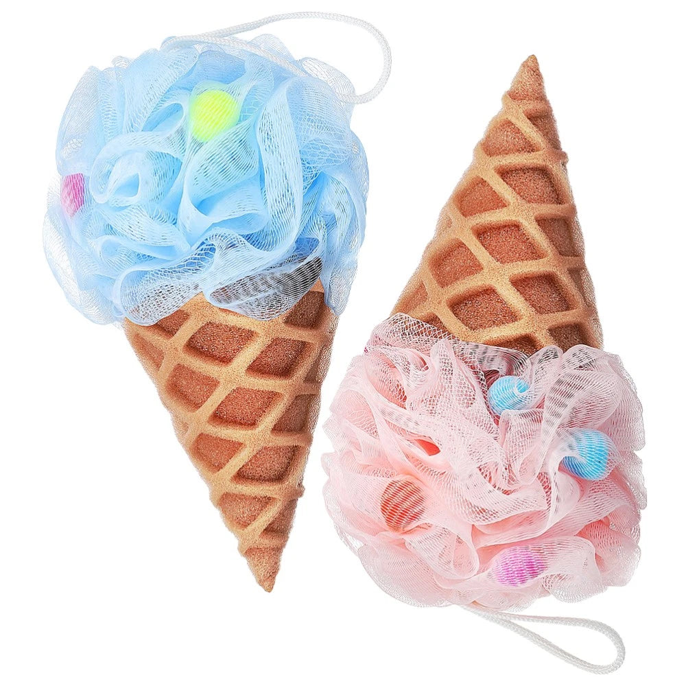 2 Pcs Cartoon Ice Cream Shower Ball Dad Loofah Bath Brush Scrubber