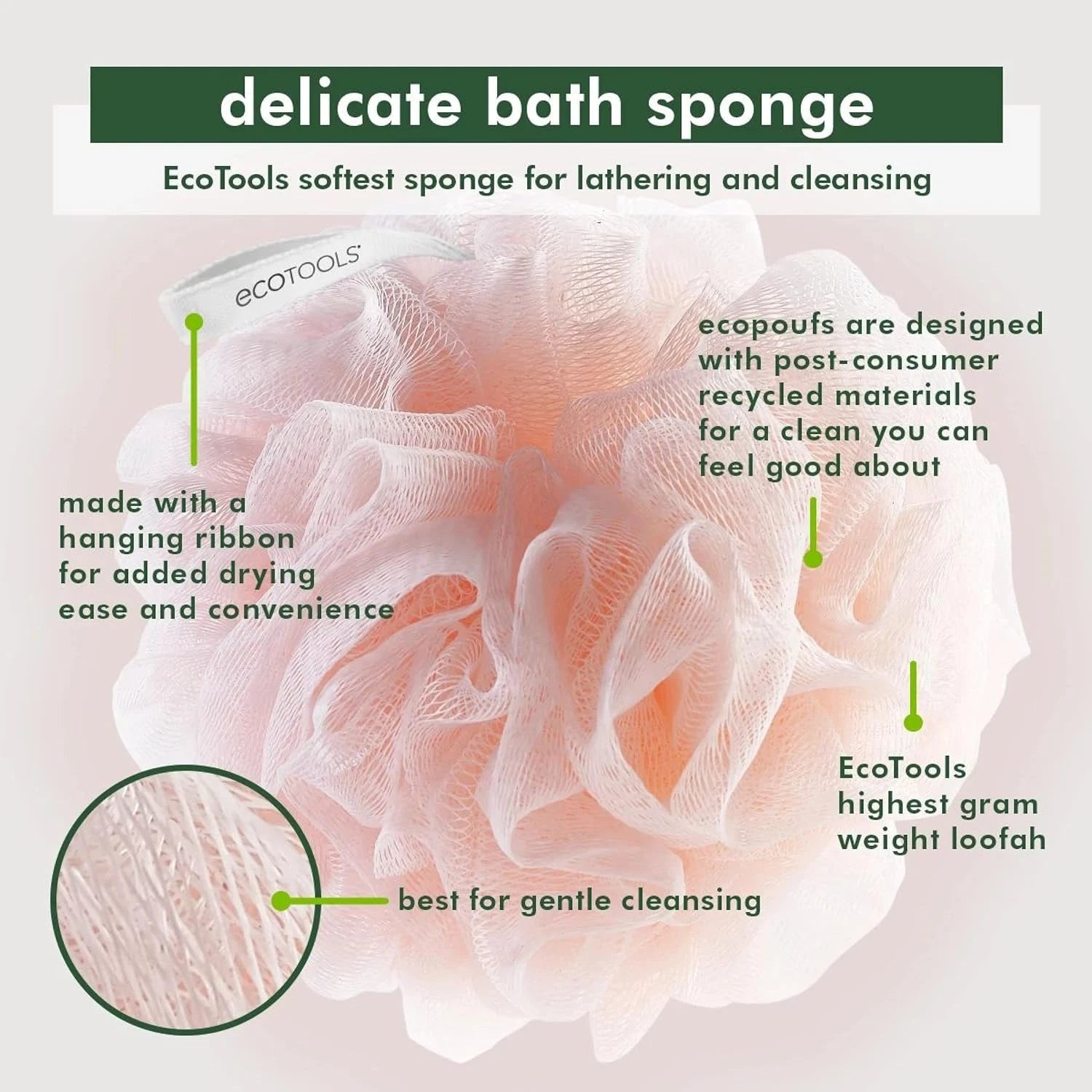 Ecotools Delicate Ecopouf 4 Pack, Loofah Sponge for Bath & Shower, Recycled Nett