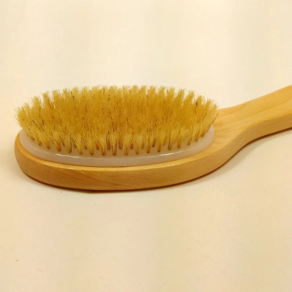 Wooden Bath Body Brush Shower Bristle Brush Massage Brush with Bent Handle