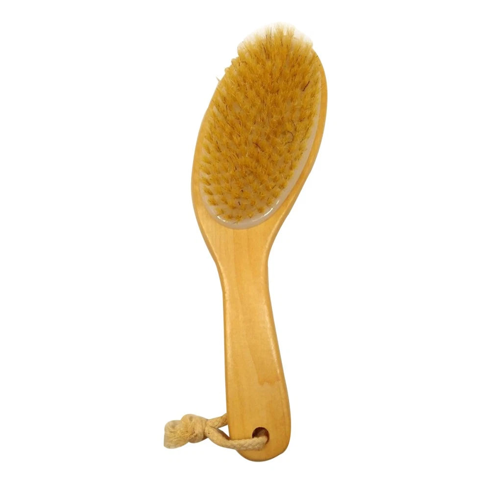 Wooden Bath Body Brush Shower Bristle Brush Massage Brush with Bent Handle