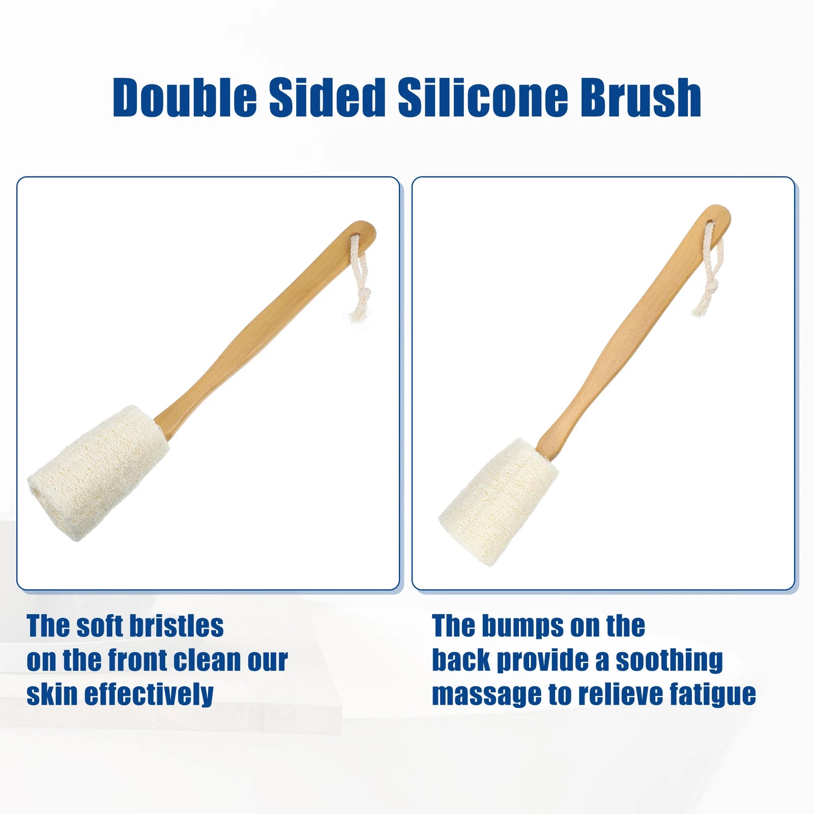 2pcs Bath Brush Back Scrubber Wood for Shower with Handle Brown Beige 3.9 Inches