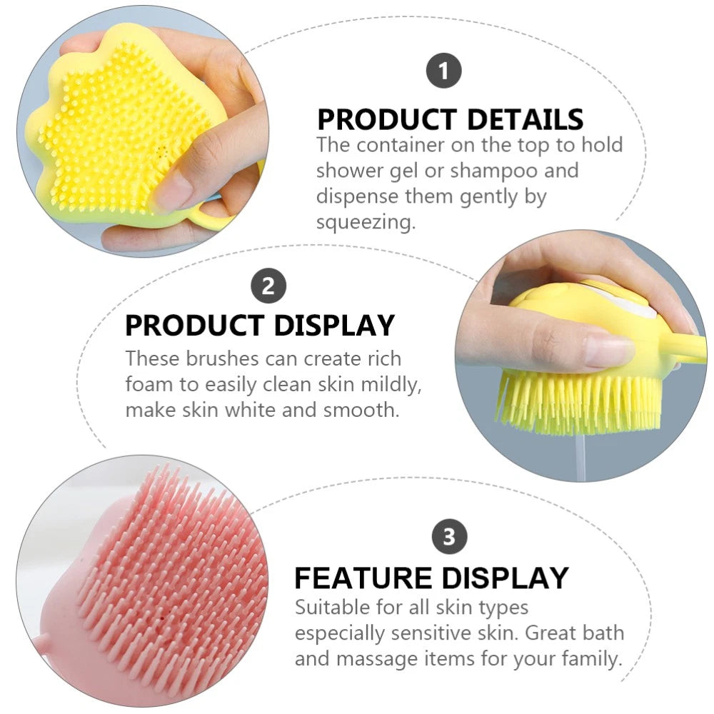 3 Pcs Silicone Bath Brush Baby Toddler Shower with Dispenser Scrubber