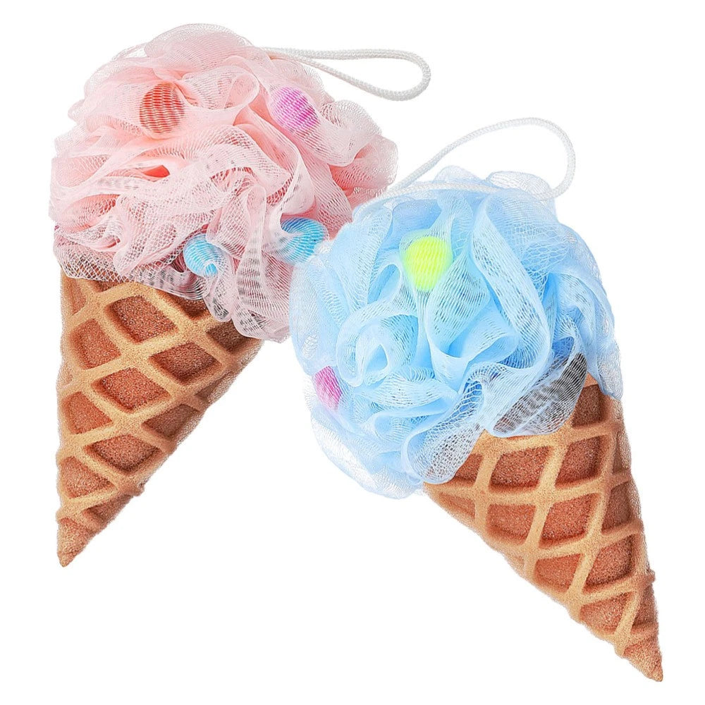 2 Pcs Cartoon Ice Cream Shower Ball Dad Loofah Bath Brush Scrubber
