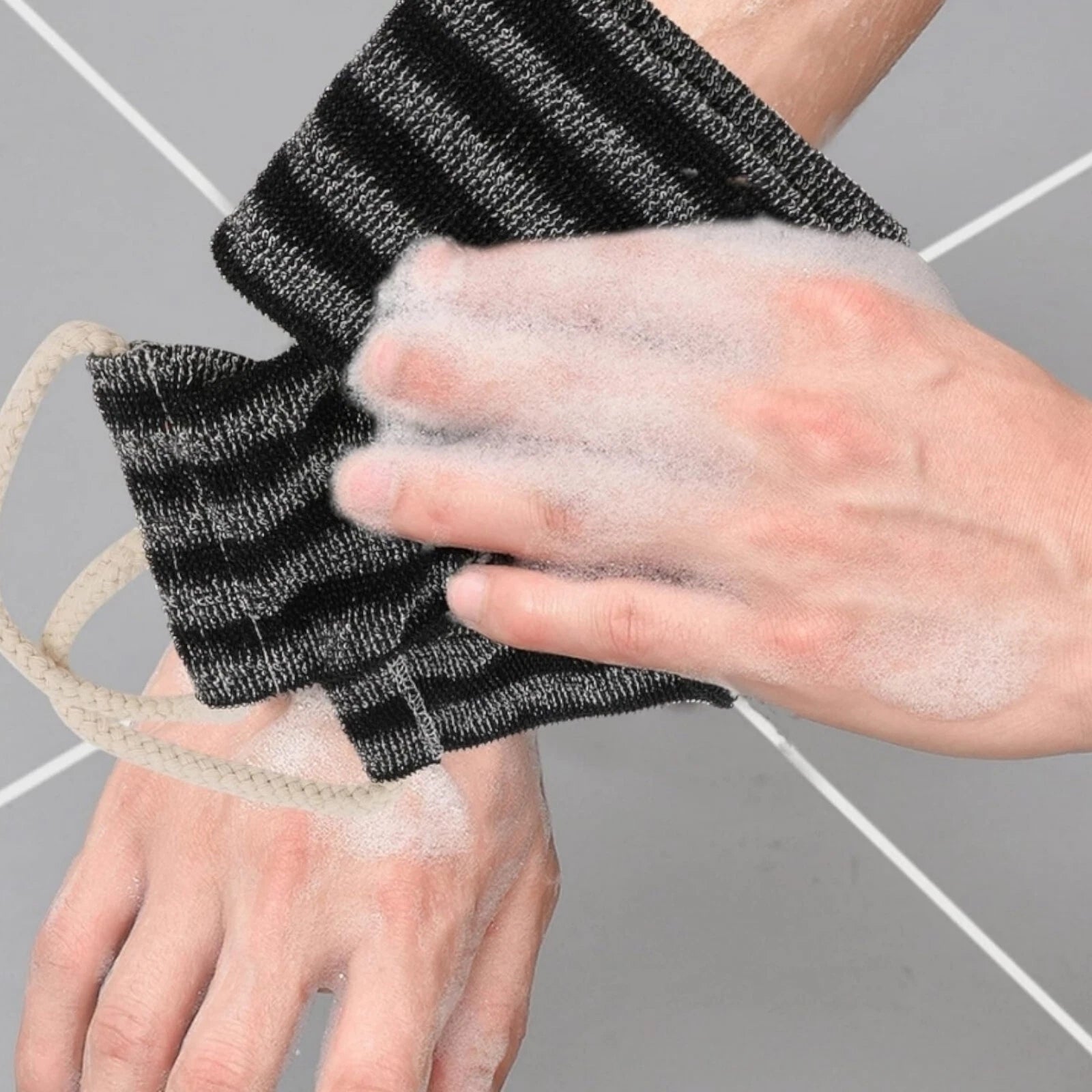 Exfoliating Back Brush Shower Bath Loofah Scrub Sponge Pad Striped & Rope Handle