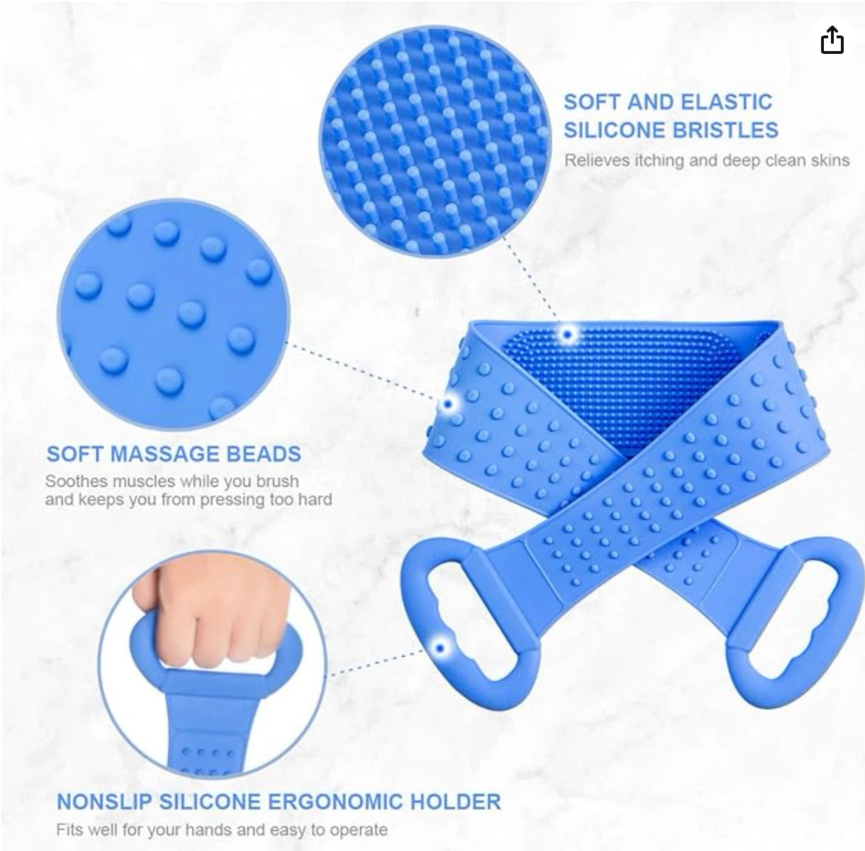 Silicone Bath Body Scrubber Brush 31.5 Inch Long Silicone Back Shower Scrubber B