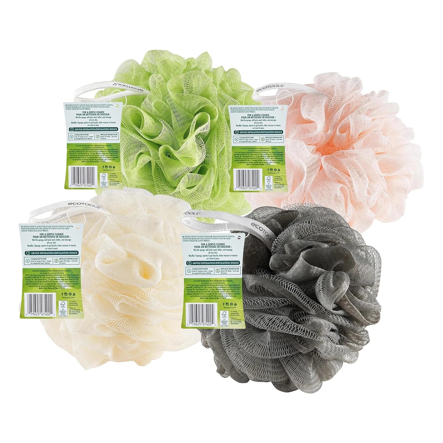 Ecotools Delicate Ecopouf 4 Pack, Loofah Sponge for Bath & Shower, Recycled Nett