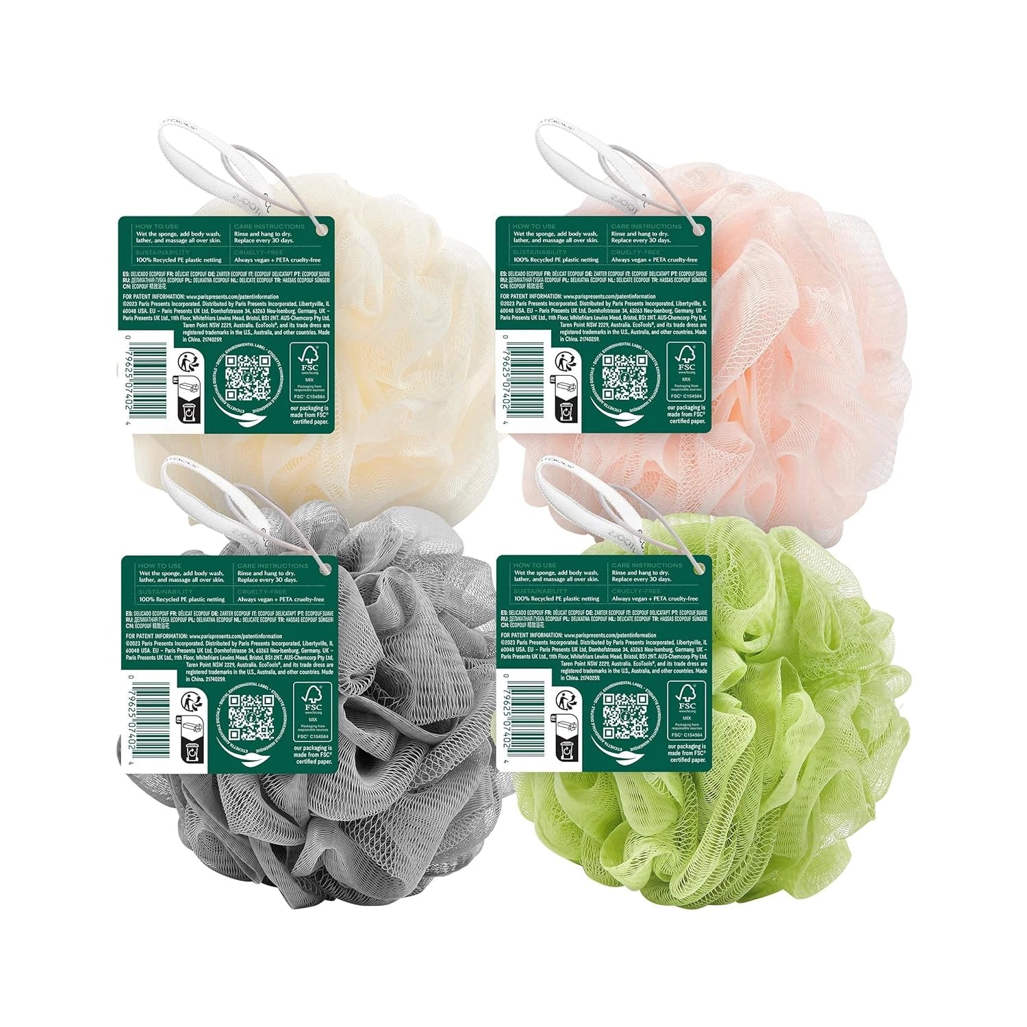 Ecotools Delicate Ecopouf 4 Pack, Loofah Sponge for Bath & Shower, Recycled Nett