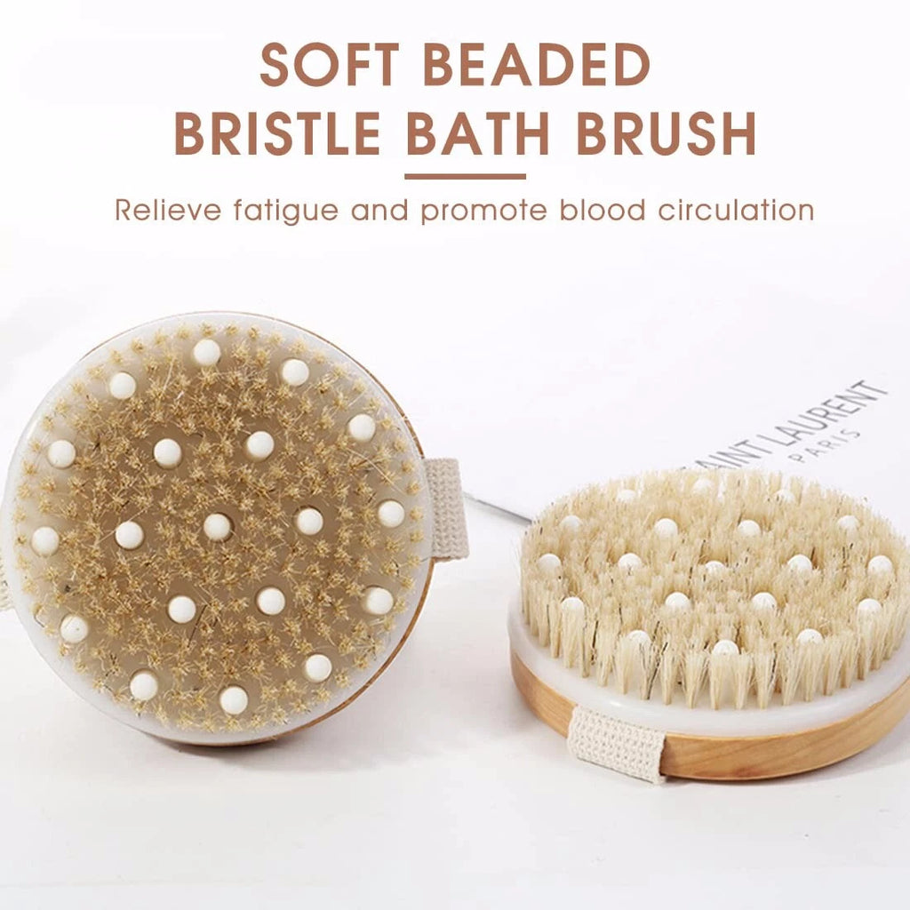 Wooden Bath Brush With Bristles & Massage Nodules, Reduces Cellulite and Fatigue