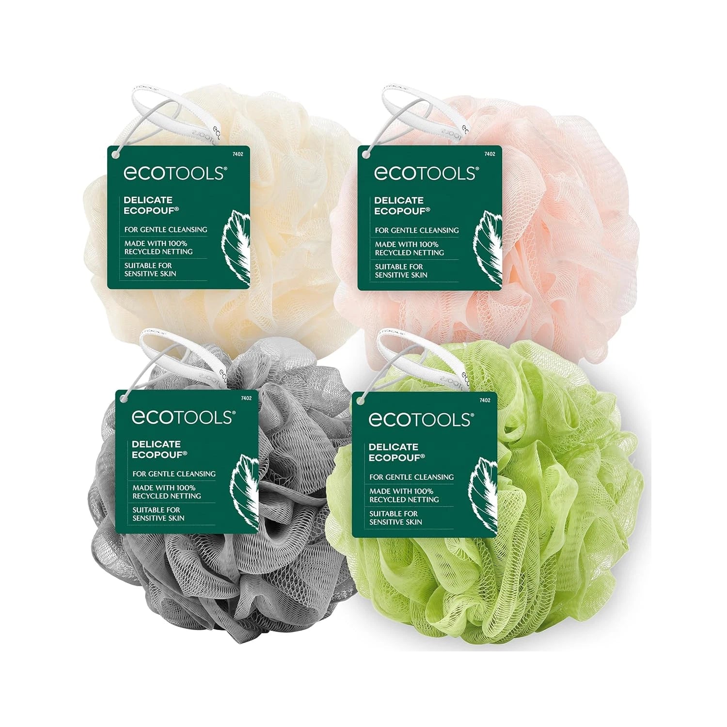 Ecotools Delicate Ecopouf 4 Pack, Loofah Sponge for Bath & Shower, Recycled Nett