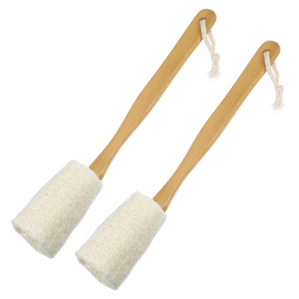2pcs Bath Brush Back Scrubber Wood for Shower with Handle Brown Beige 3.9 Inches