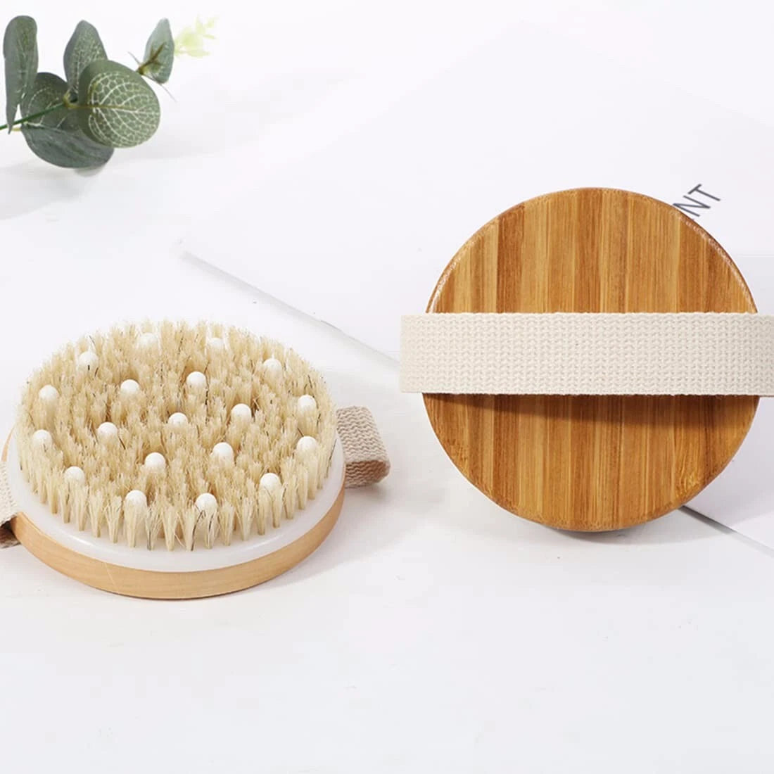 Wooden Bath Brush With Bristles & Massage Nodules, Reduces Cellulite and Fatigue