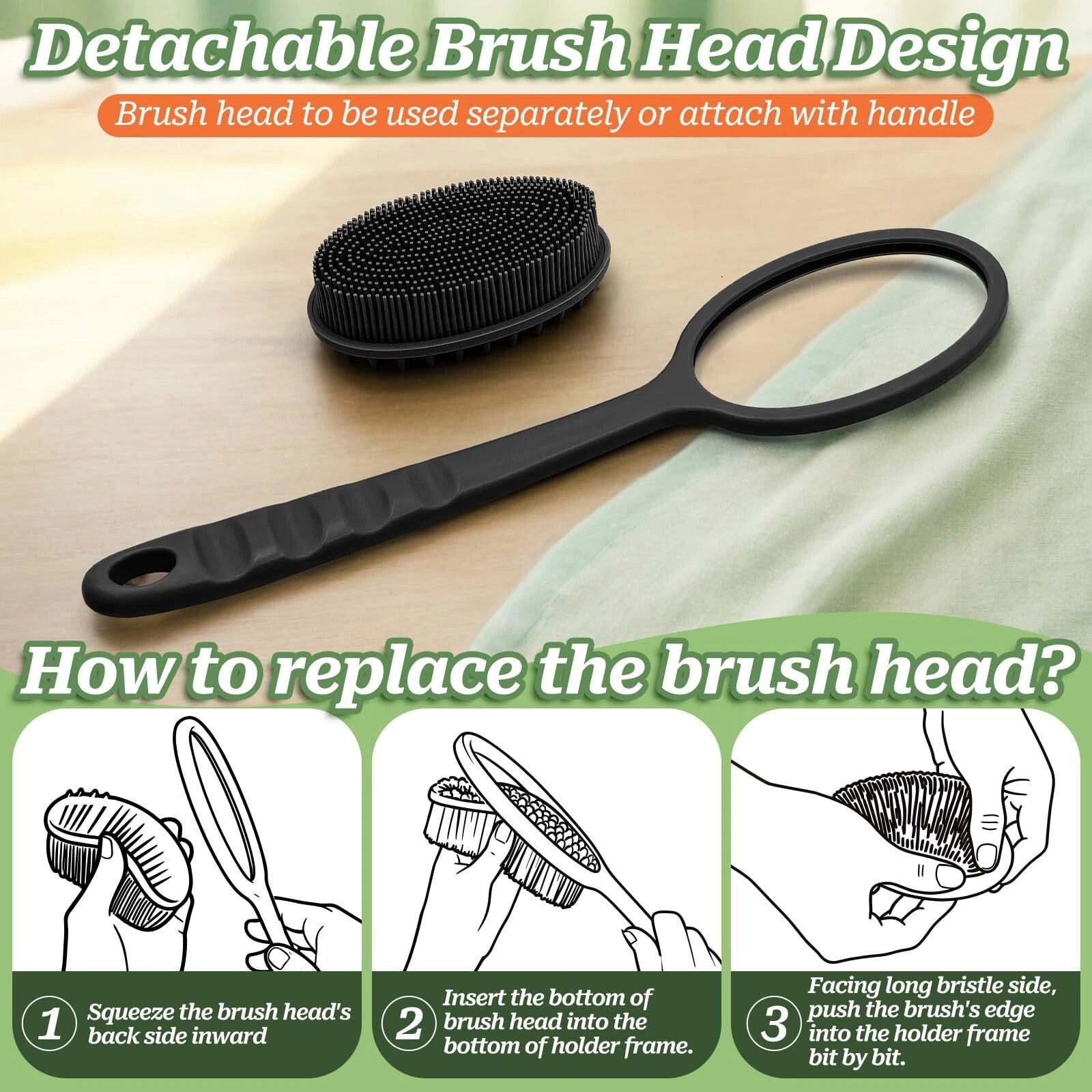 GEENOA Silicone Back Scrubber for Shower Soft Silicone Loofah with Handle Gen...