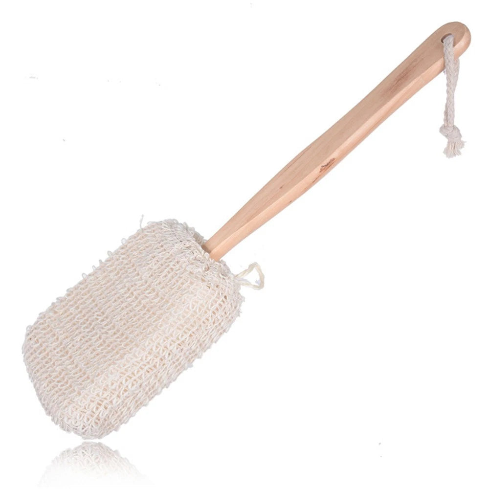 2Pcs Long Handle Bamboo Bath Brush Cotton Linen Exfoliating Body Scrubber