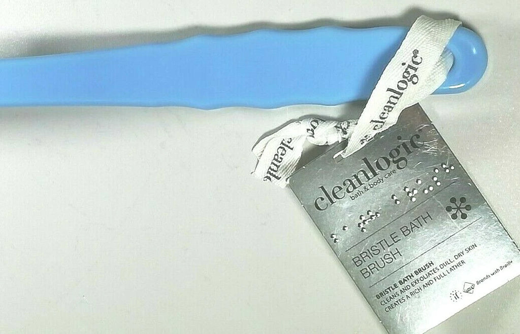 CleanLogic Bristle Bath Brush Clean & Exfoliate 10" Handle 3" Brush, Blue