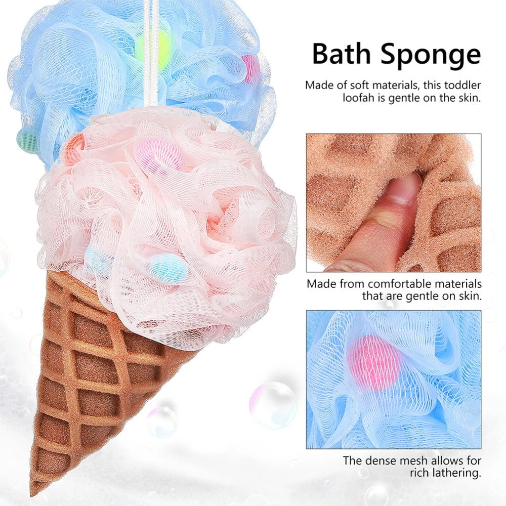 2 Pcs Cartoon Ice Cream Shower Ball Dad Loofah Bath Brush Scrubber