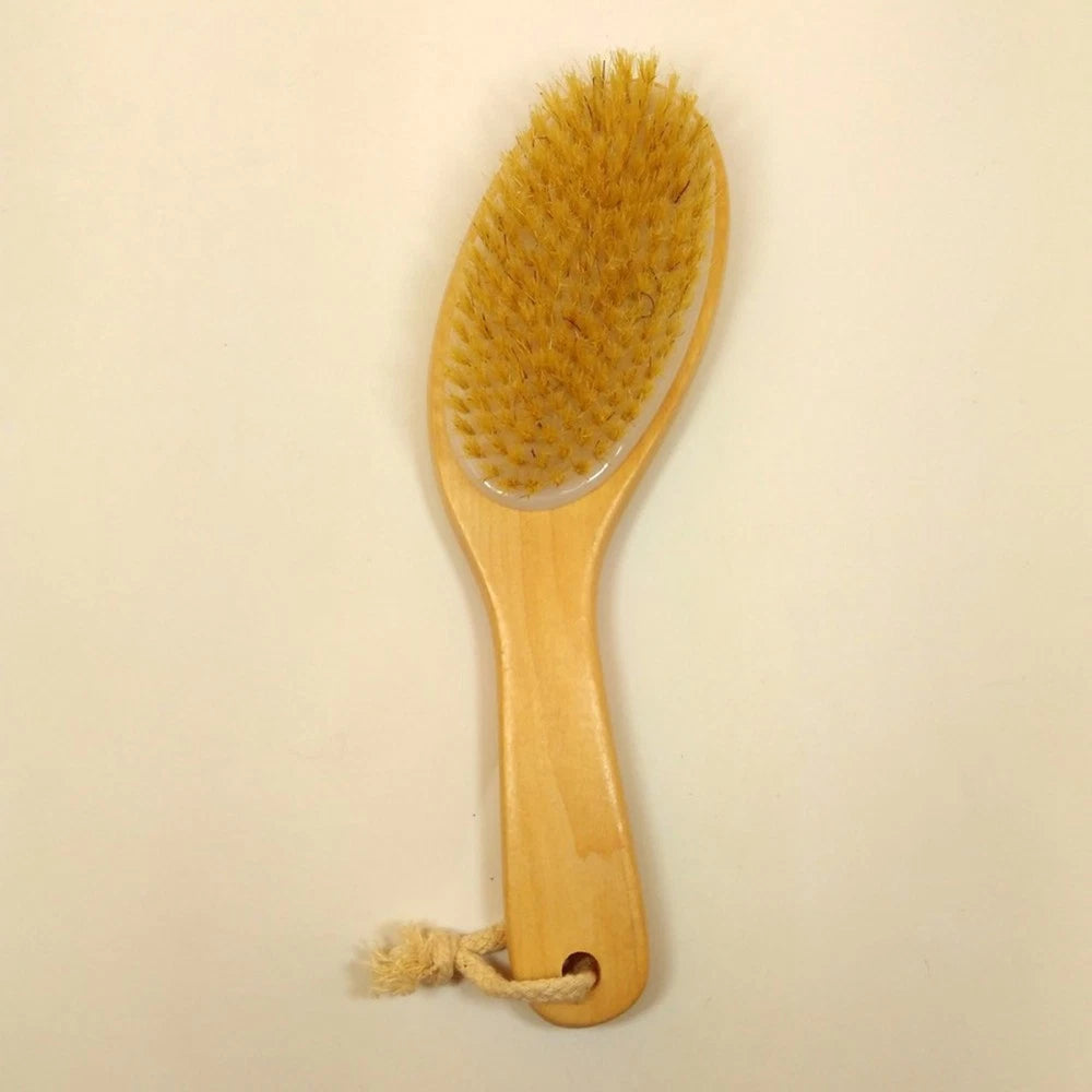 Wooden Bath Body Brush Shower Bristle Brush Massage Brush with Bent Handle