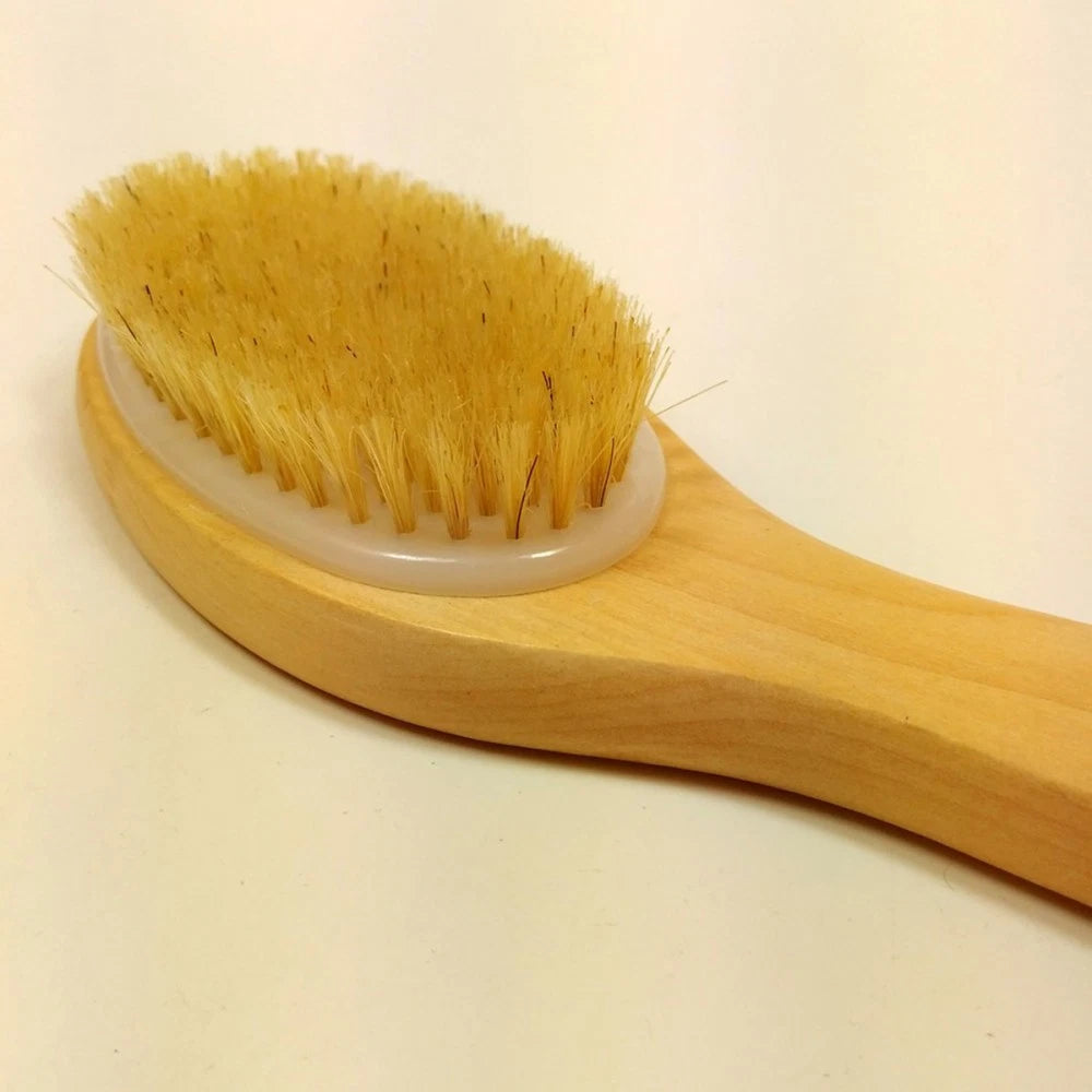 Wooden Bath Body Brush Shower Bristle Brush Massage Brush with Bent Handle