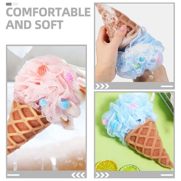 2 Pcs Cartoon Ice Cream Shower Ball Dad Loofah Bath Brush Scrubber