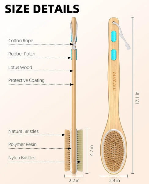 Shower Brush with Soft and Stiff Bristles, Bath Dual-Sided Long Handle Back