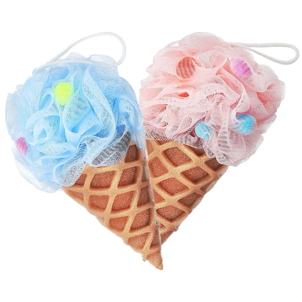 2 Pcs Cartoon Ice Cream Shower Ball Dad Loofah Bath Brush Scrubber