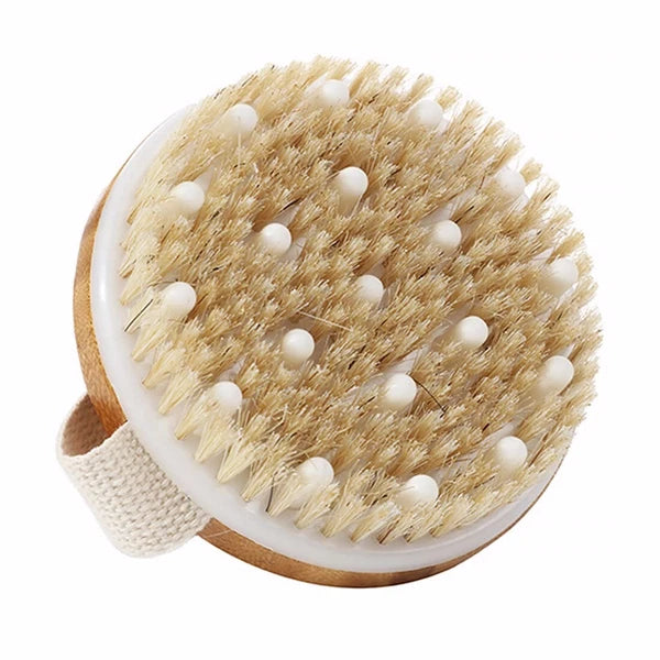 Wooden Bath Brush With Bristles & Massage Nodules, Reduces Cellulite and Fatigue