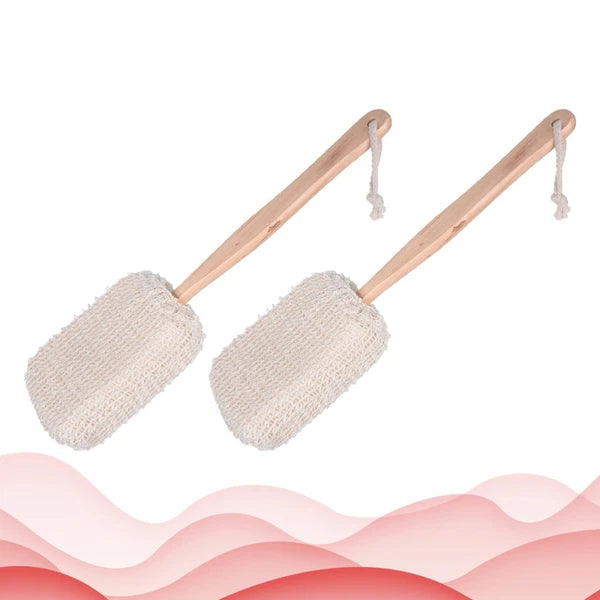 2Pcs Long Handle Bamboo Bath Brush Cotton Linen Exfoliating Body Scrubber