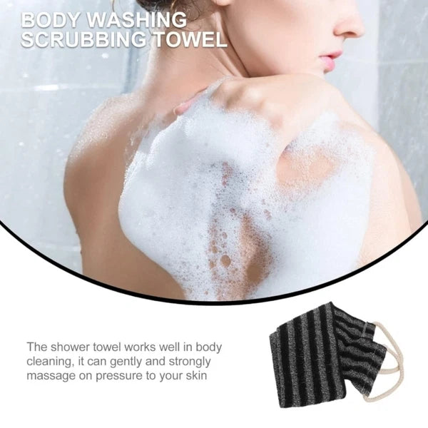 Exfoliating Back Brush Shower Bath Loofah Scrub Sponge Pad Striped & Rope Handle