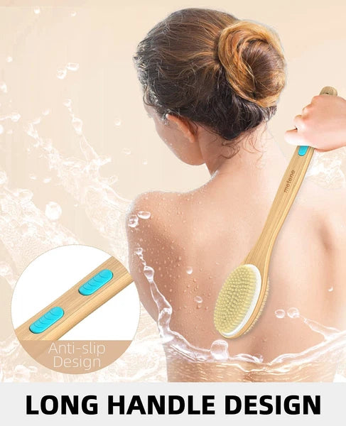 Shower Brush with Soft and Stiff Bristles, Bath Dual-Sided Long Handle Back