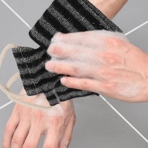 Exfoliating Back Brush Shower Bath Loofah Scrub Sponge Pad Striped & Rope Handle