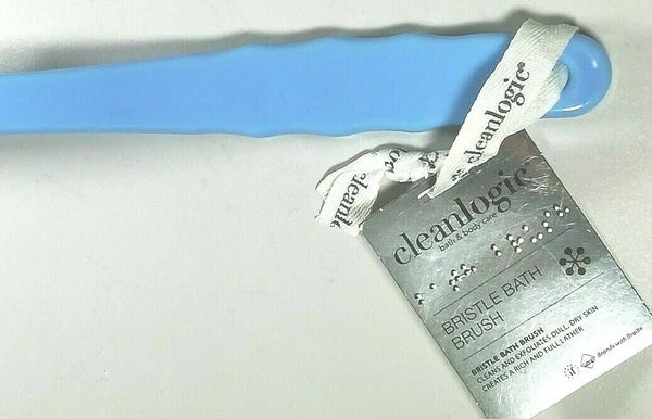 CleanLogic Bristle Bath Brush Clean & Exfoliate 10" Handle 3" Brush, Blue