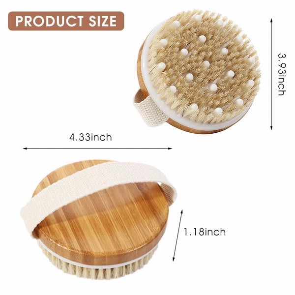 Wooden Bath Brush With Bristles & Massage Nodules, Reduces Cellulite and Fatigue
