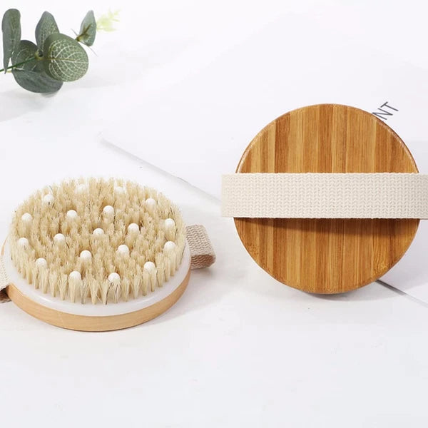 Wooden Bath Brush With Bristles & Massage Nodules, Reduces Cellulite and Fatigue